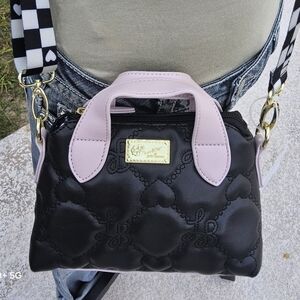 BETSEY JOHNSON BLACK n MULTI COLORED  QUILTED LOGO n HEART  LUV BETSEY CROSSBODY